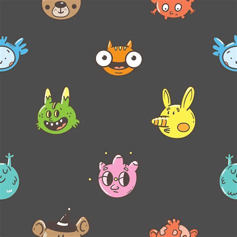 Premium Vector Seamless Pattern With Cute Characters On Black