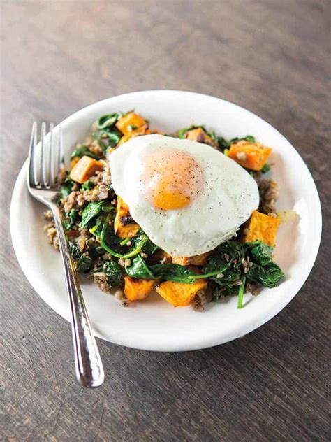 Easy Sweet Potato Hash With Spinach And Sausage Cook Fast Eat Well