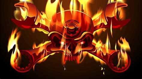 Free Download Hd Wallpaper Jolly Roger Metal Flame Skull Demon