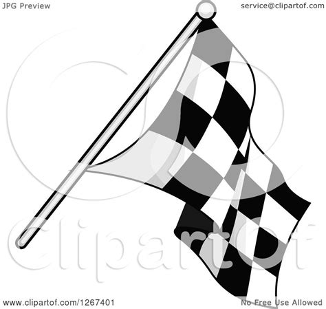Clipart Of A Grayscale Checkered Racing Flag Royalty Free Vector