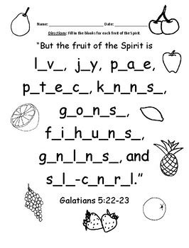 We were able to keep the attention even though we had a newspaper photographer in our class taking pictures!!! Fruit of the Spirit Bible Verse Worksheet - Fill in the ...