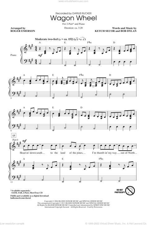 Dylan Wagon Wheel Sheet Music For Choir Part PDF