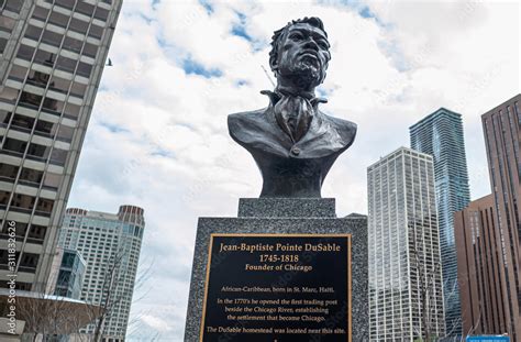 Jean Baptiste Pointe Dusable Bust Statue Chicago Illinois Us Stock