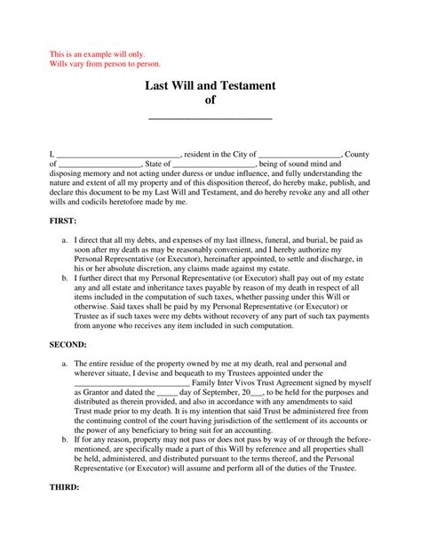 Last Will And Testament Template Download Printable Pdf Templateroller