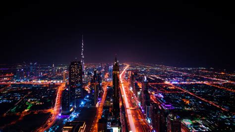 Dubai Cityscape Buildings Lights 8k World Wallpapers Lights Wallpapers