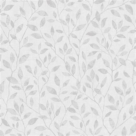 A White And Grey Wallpaper With Leaves On The Back Ground In Shades Of