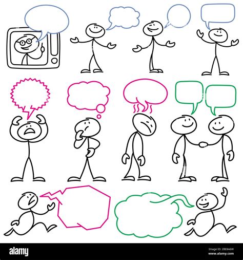 Vector Sketch Stick Figures With Blank Dialog Bubbles Stick Man Figure