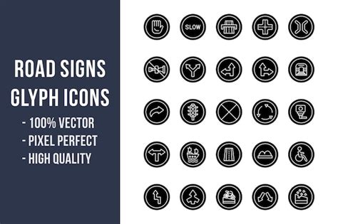 Premium Vector Road Signs Glyph Solid Icons Set