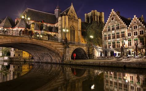 Download Wallpaper 2560x1600 Ghent Flanders Belgium Bridge Evening