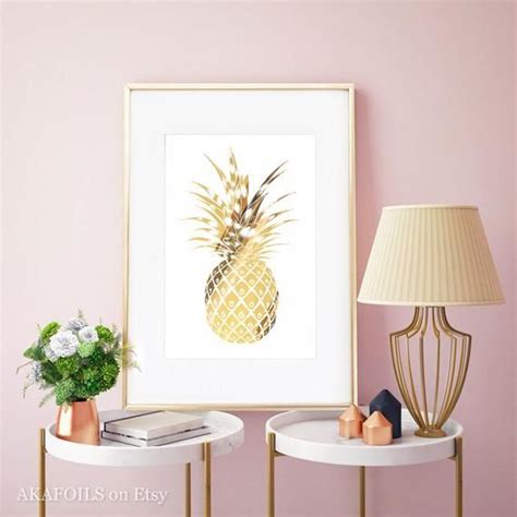 Pineapple Wall Art Pineapple Decor Gold Pineapple Pineapple Print