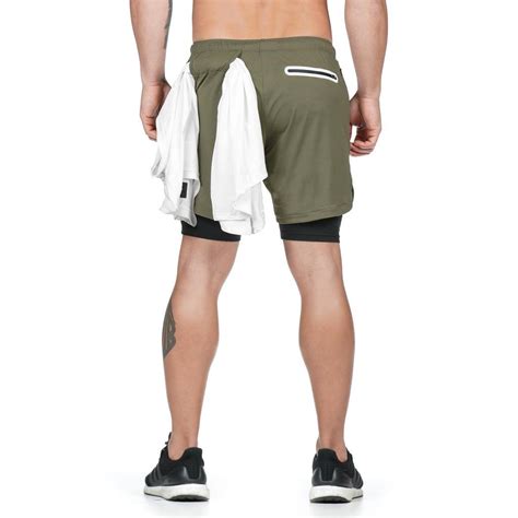 buy camo running shorts men 2 in 1 double deck quick dry gym sport shorts fitness jogging
