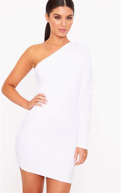 White One Shoulder Ruched Bodycon Dress Dresses Prettylittlething Il