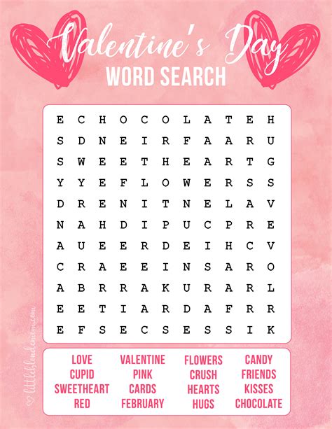 Free Printable Valentines Word Search
