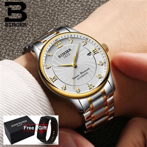 Switzerland Binger 18k Gold Mechanical Mens Watches Luxury Clock Full