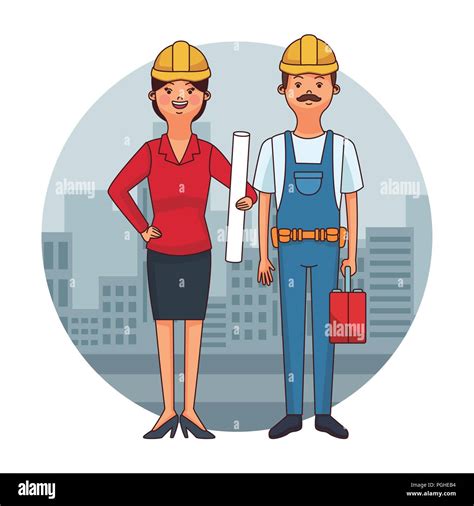 Architect And Worker Cartoon Stock Vector Image And Art Alamy