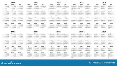 Simple Editable Vector Calendars For Year 2020 2021 2022 2023 2024 2025