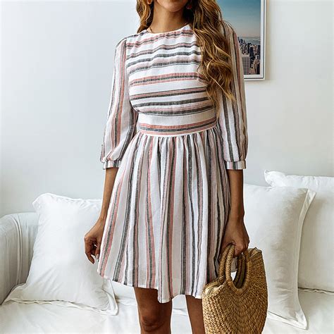 Paypal Accept Newest Half Sleeve Striped Dresses Women Buy Striped