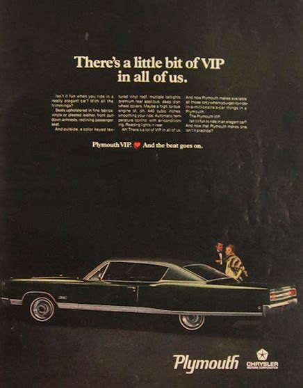 1968 Plymouth Vip Vintage Car Ad Vintage Car Ads Other
