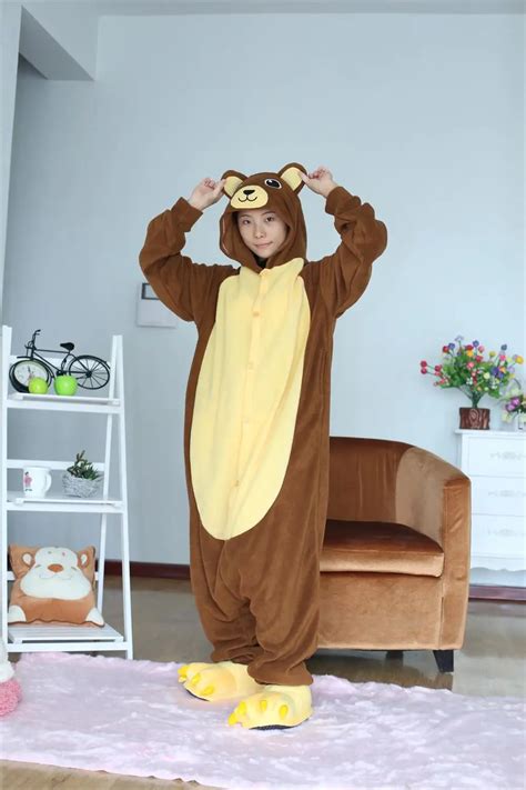Adult Onesie Brown Bear Pajamas Sleepsuit Sleepwear Anime Cosplay