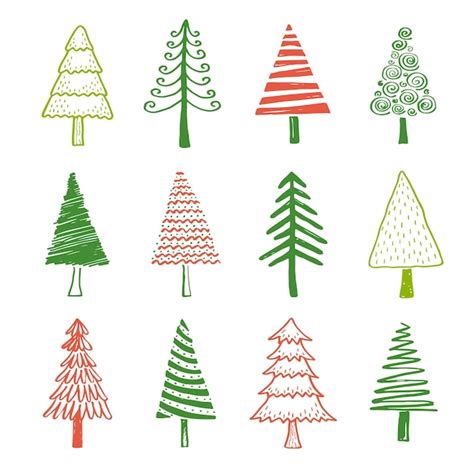 Premium Vector Hand Drawn Set Of Christmas Tree And Pine With