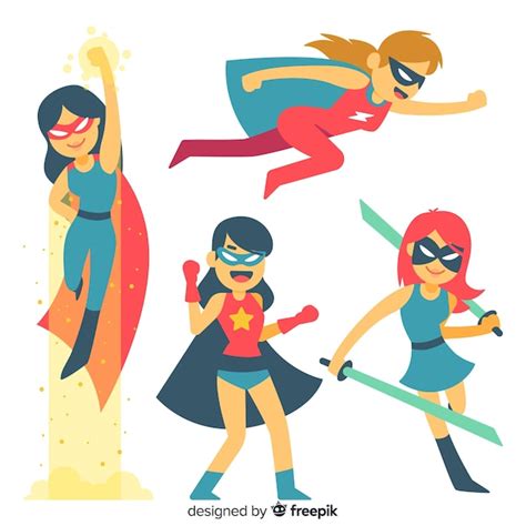 Free Vector Collection Of Female Superhero Characters In Comic Style