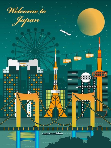 Premium Vector Fascinating Japan Night Scene Travel Poster Design