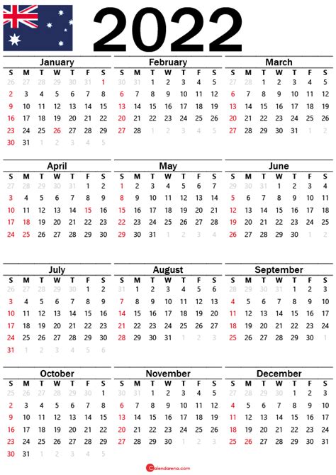 Year Calendar 2022 Printable Free Australia Free Printable 2022 All