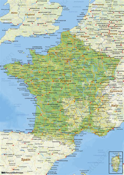 In de meeste steden en dorpen, waaronder parijs, is het dragen van een mondkapje ook buiten verplicht. Digitale Natuurkundige landkaart Frankrijk 1433 | Kaarten en Atlassen.nl
