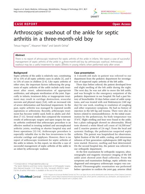 Pdf Arthroscopic Washout Of The Ankle For Septic Arthritis In A Three