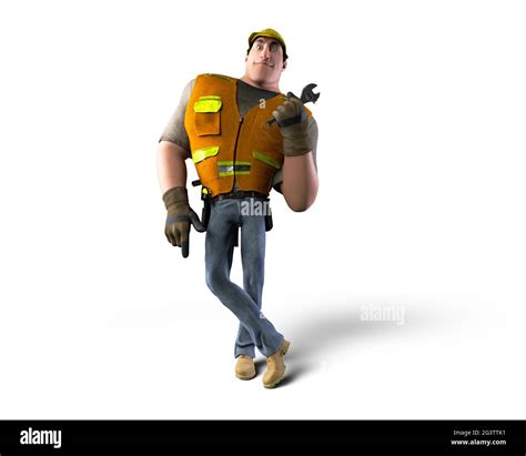 Funny Cartoon Character Of Construction Worker Engineer 3d