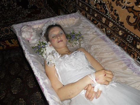 Russian Woman In Her Open Casket During Her Funeral