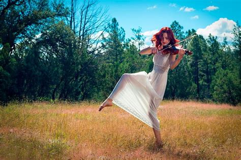 Dancing Violin Redhead Red Violin Dress Redhead Music Woman