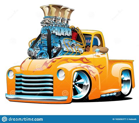 American Classic Hot Rod Pickup Truck Cartoon Isolated Vector