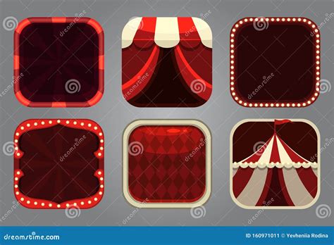 Square App Icons In Circus Style Festive Frames Cartoon Vector