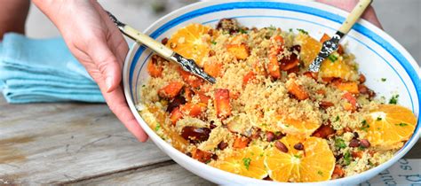 Couscous Salad With Roasted Sweet Potatoes And Fried Dates Hadias