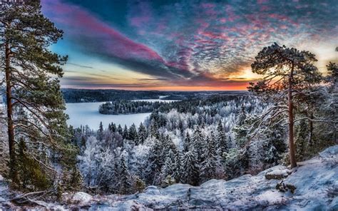Download Wallpapers Hameenlinna Sunset Winter Beautiful Nature