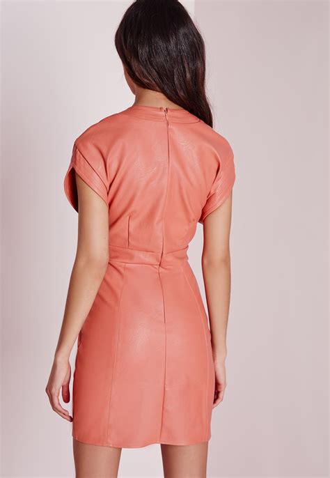 Lyst Missguided Faux Leather Bodycon Dress Pink In Pink