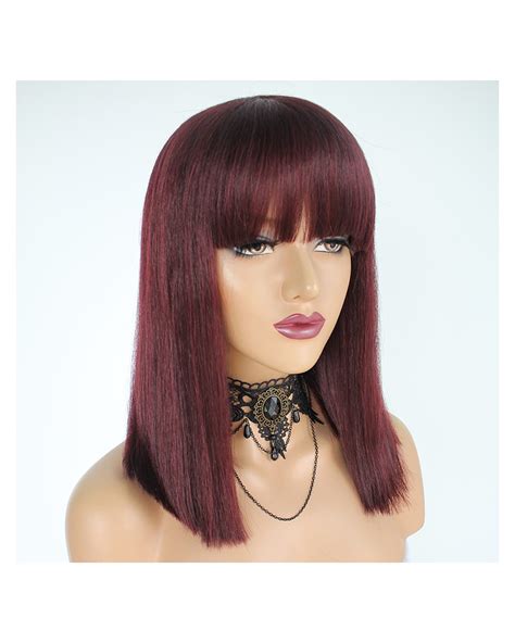 Medium Length Straight Red Wig With Bangs Super X Studio