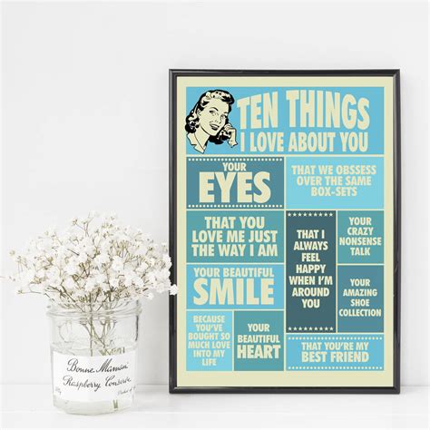 Ten Things I Love About You Personalised Print For Her By Tea One