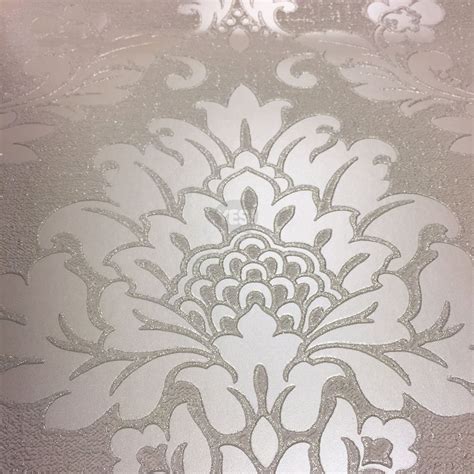 Silver Damask Glitter Wallpaper Textured Luxury Vinyl Fine Decor Quartz