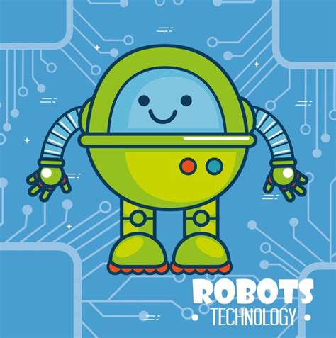 Tecnología De Robots De Dibujos Animados Lindo Vector Premium
