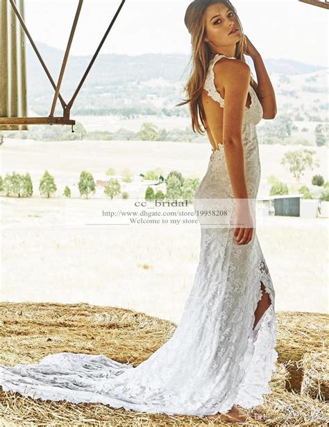 Wedd谋ng Dresses 2015 Boho Lace Bohemian Wedding Dresses Front Split