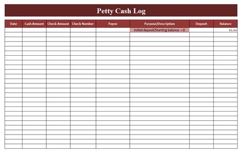 Free Printable Petty Cash Log Template Printable Templates Free