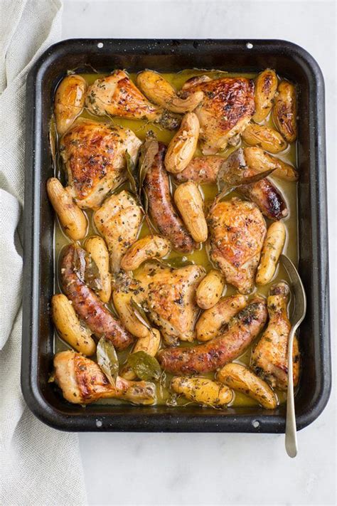Heat oil in the skillet and add the garlic and rosemary and saute for 1 minute. Roast chicken and italian sausage tray bake recipe ...