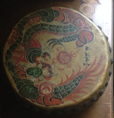 Antique Chinese Hand Painted Musical Instrument Drum