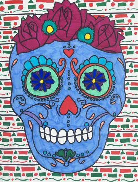 Study Of Mexican Art Cinco De Mayo Sugar Skulls Art Lesson Drawing