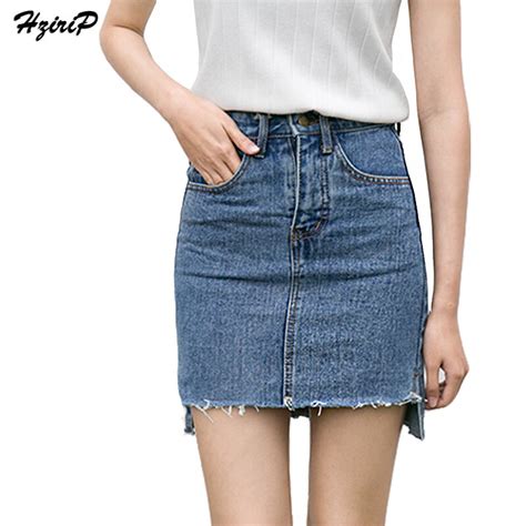 hzirip summer high waist women mini skirts sexy pockets female blue casual asymmetrical denim