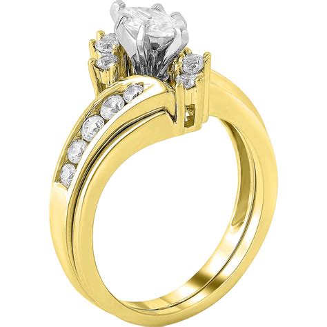 14k Yellow Gold 1 Ctw Diamond 14 Marquise Center Bypass Bridal Ring