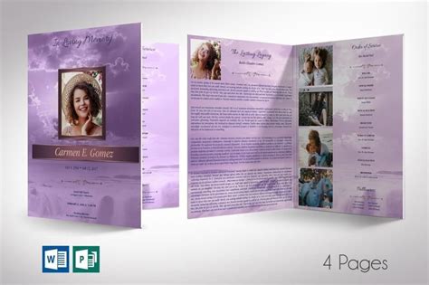 Purple Forever Funeral Program Large Word Publisher Template Etsy