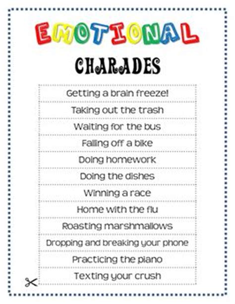 For young children, you may be better off having all prepared picture flash cards for the game and some easier charades topics. FREE! - Emotion Charades | Social skills activities ...